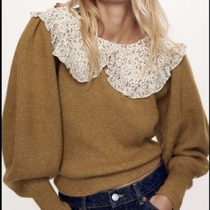 Zara contrasting knit floral collar sweater size small